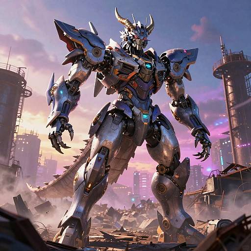 Futuristic Mech-Dragon in Industrial Wasteland