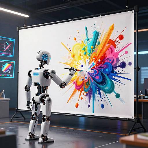 AI Robot Artist Creating Vivid Banners