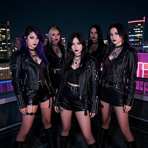 Curvy Goth Women Neon Rooftop