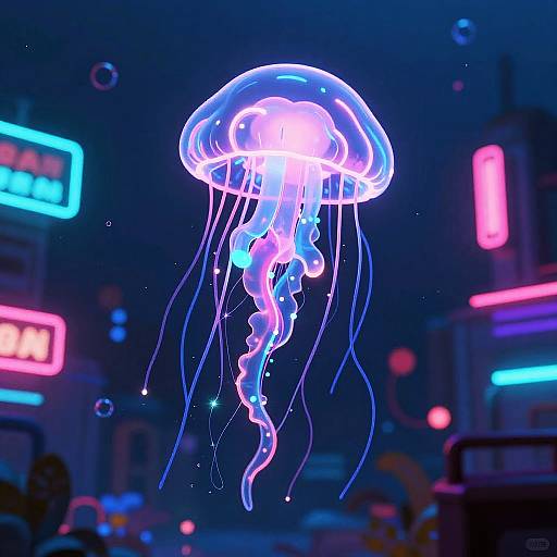 Neon Jellyfish Spirit Synthwave Scene