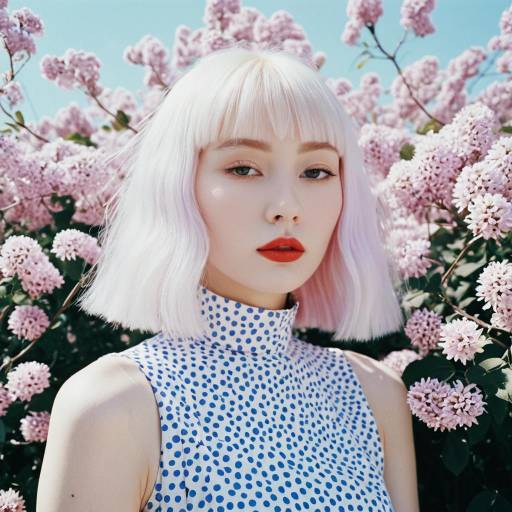 Taiwanese Albino Model with Lilac Flowers