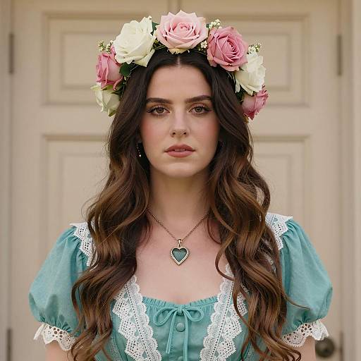 Woman in Bohemian Dress with Flower Crown