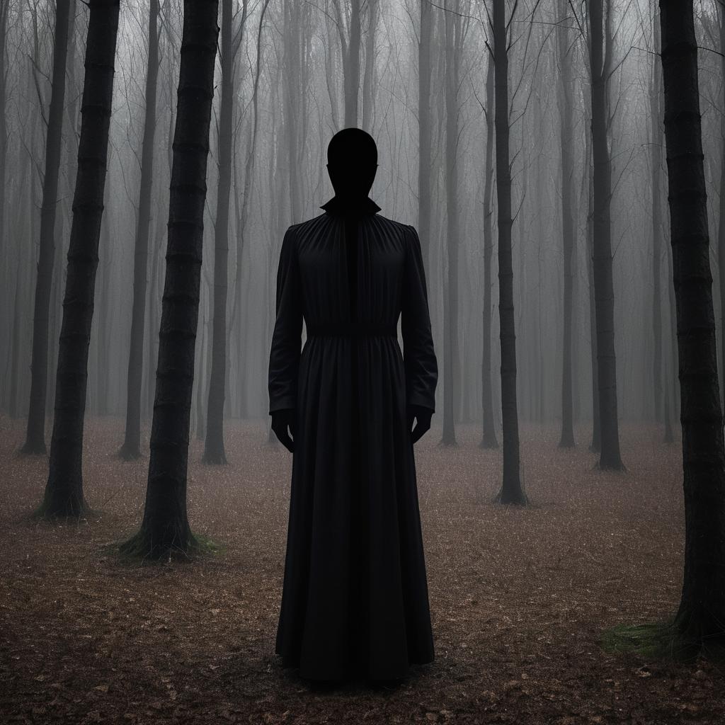 Eerie Faceless Man in Dark Woods