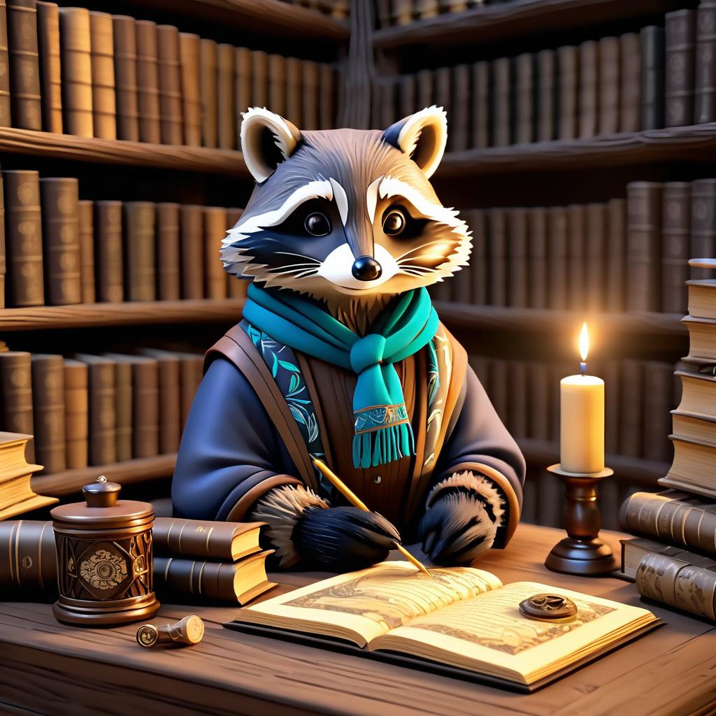 Whimsical Raccoon Writer at Desk