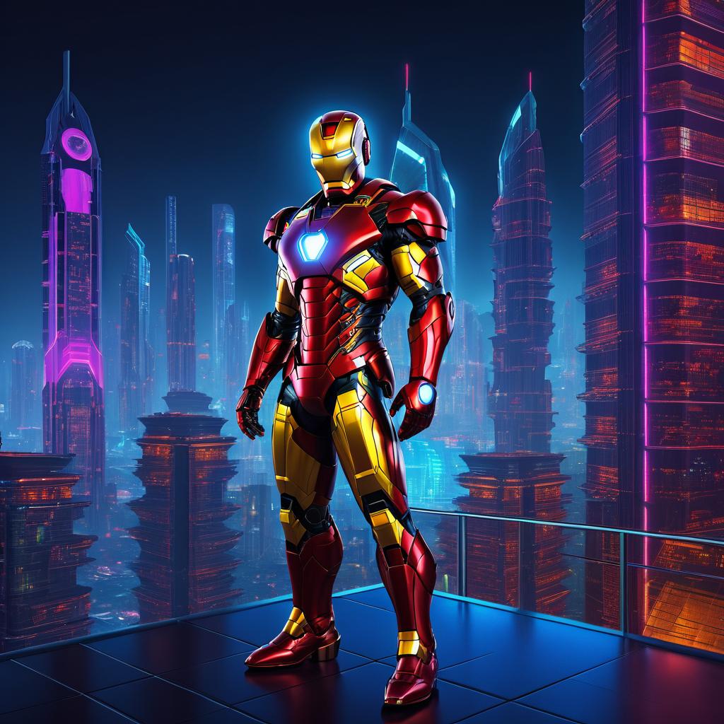 Halloween Iron Man in Cyberpunk City