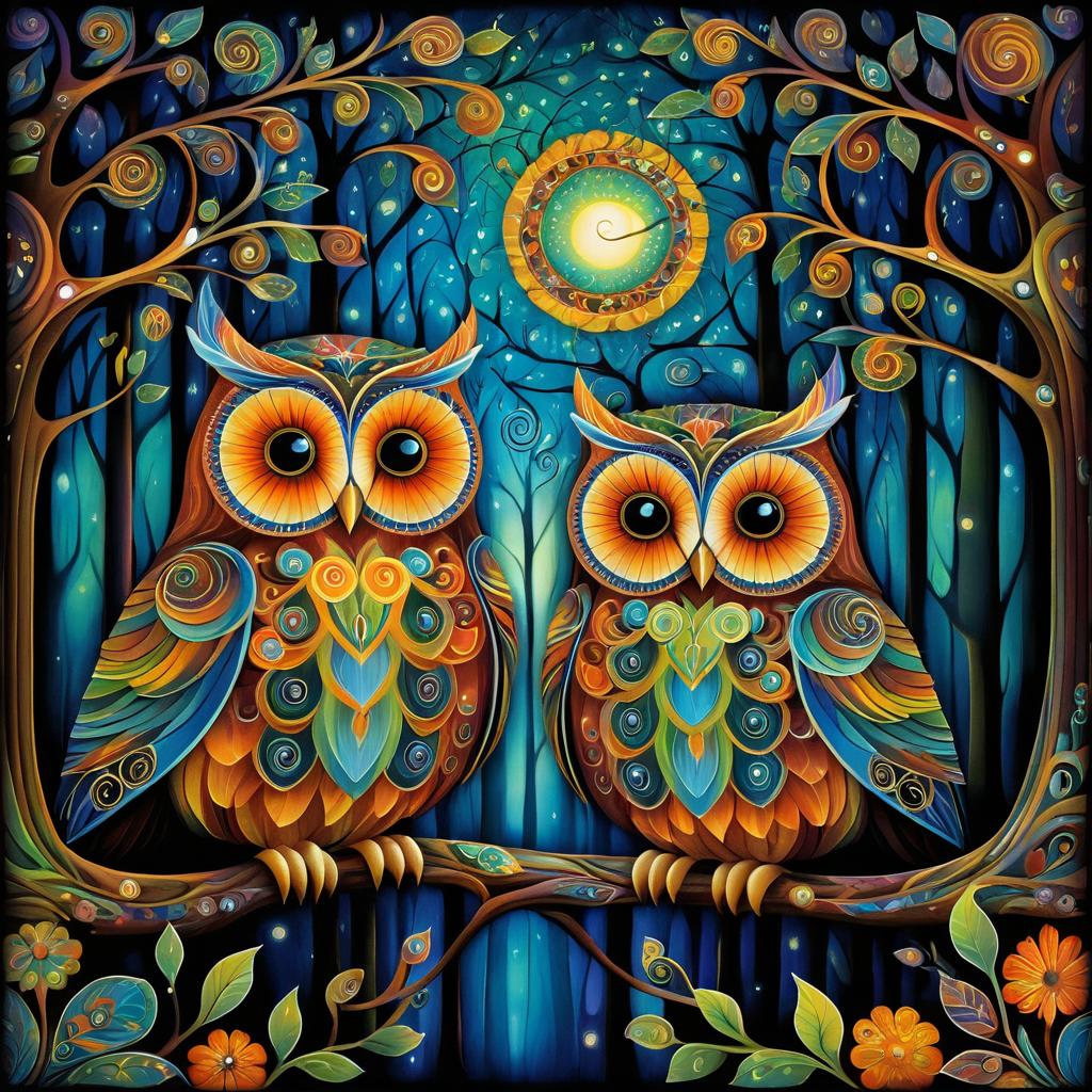 Whimsical Owls in Enchanted Forest