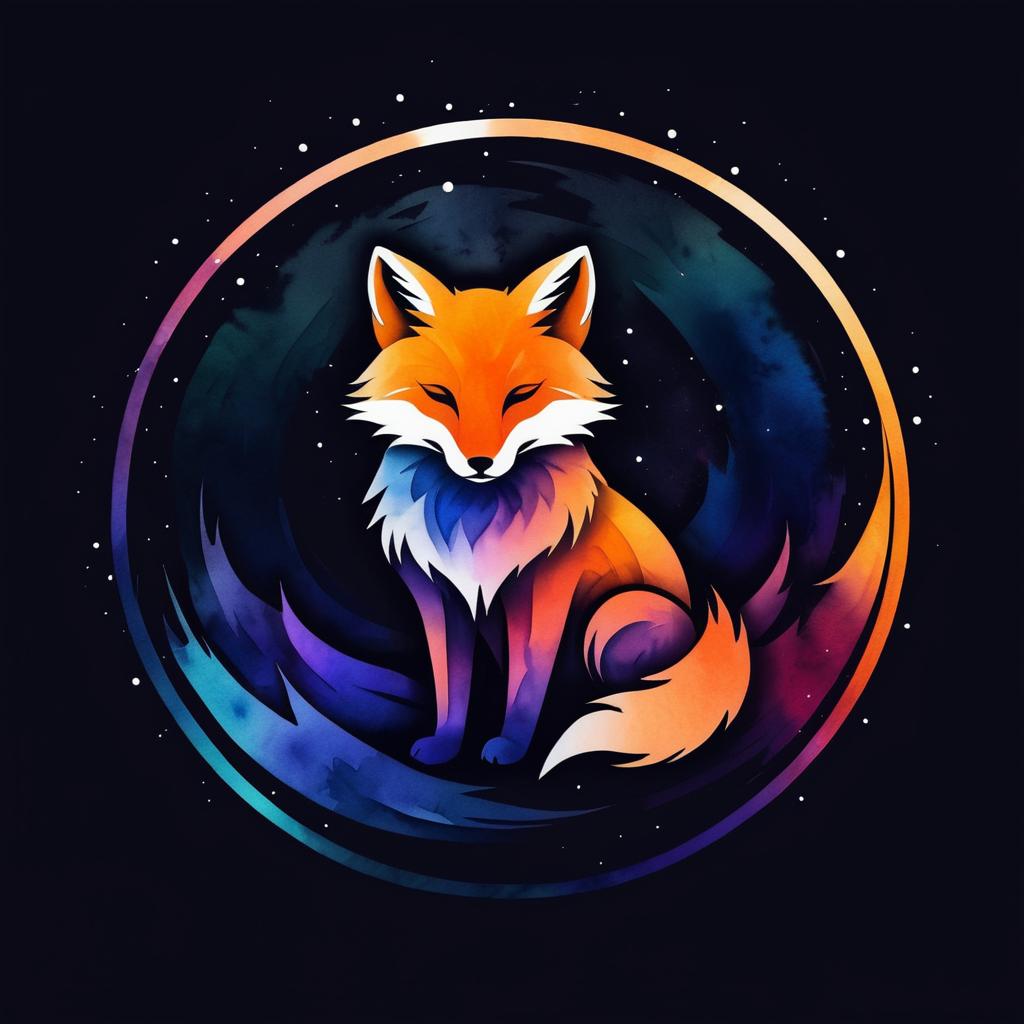 Meditating Fox Logo in Watercolor Style