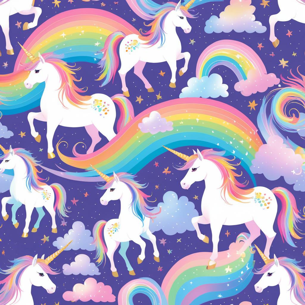 Whimsical Rainbow-Maned Unicorn Illustrations