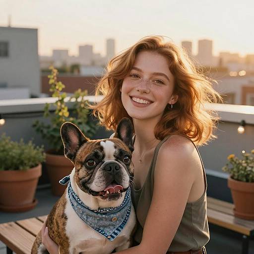 Sunlit Moments: Woman and French Bulldog