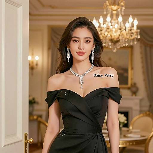 Elegant Woman in Black Dress Photograph