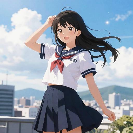 Yuriko Nanao in Sunlit Cityscape