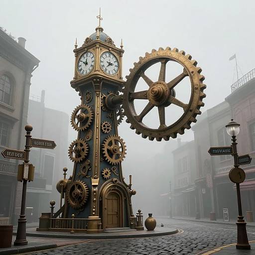 Surreal Steampunk Clock Tower Scene