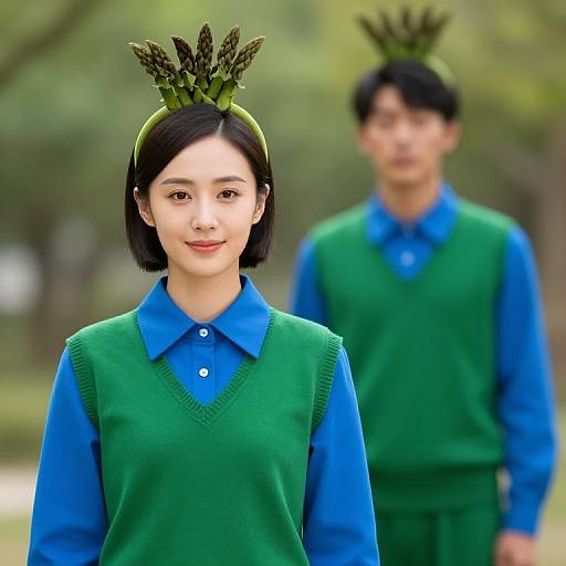 Couple in Green Asparagus Outfits