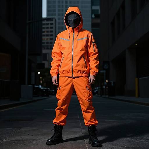 Mysterious Urban Figure in Orange Hood