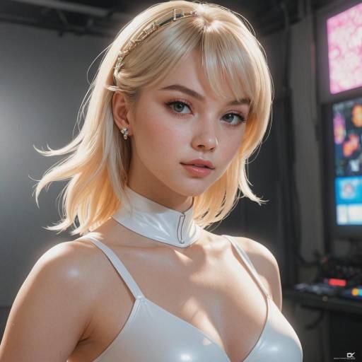 Elegant Blonde Woman in White Leotard