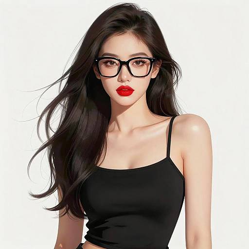 Stylish Woman with Glasses and Red Lips