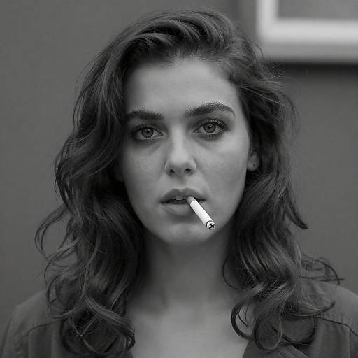 Dramatic Black-and-White Woman Smoking Portrait