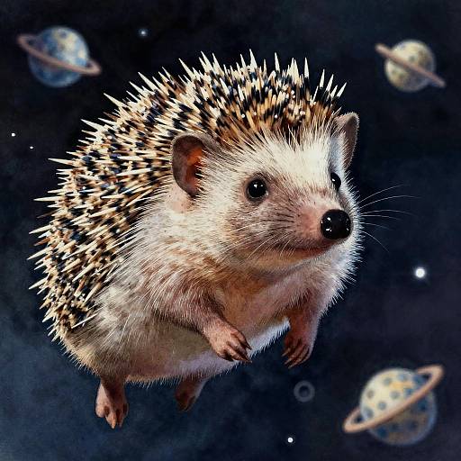 Lifelike Watercolor Hedgehog in Space