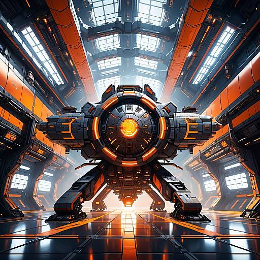 Futuristic Spaceship in Industrial Dock