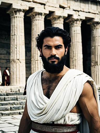 Man in Ancient Greek Toga Near Ruins