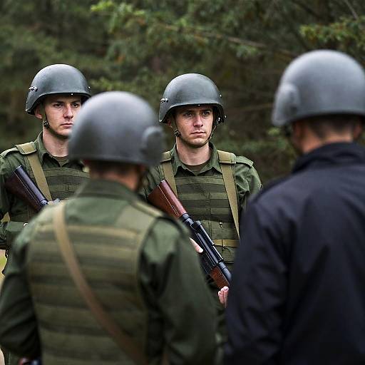 Three Soldiers in Forest Scene
