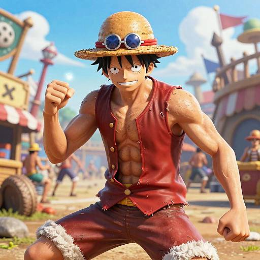 Realistic Muscular Luffy in Pirate Port