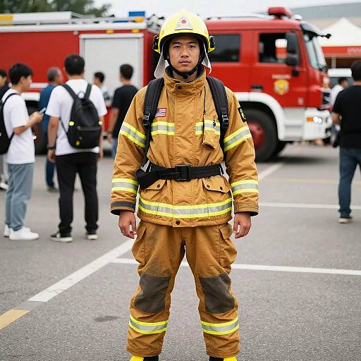 Confident Firefighter at Cosplay Festival