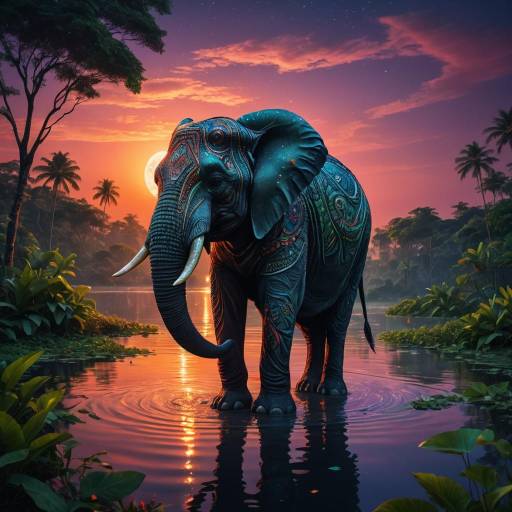 Majestic Elephant at Vibrant Sunset Majestic Elephant at Vibrant Sunset