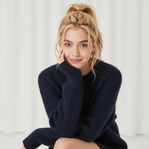 Cozy Blonde Woman in Knit Sweater