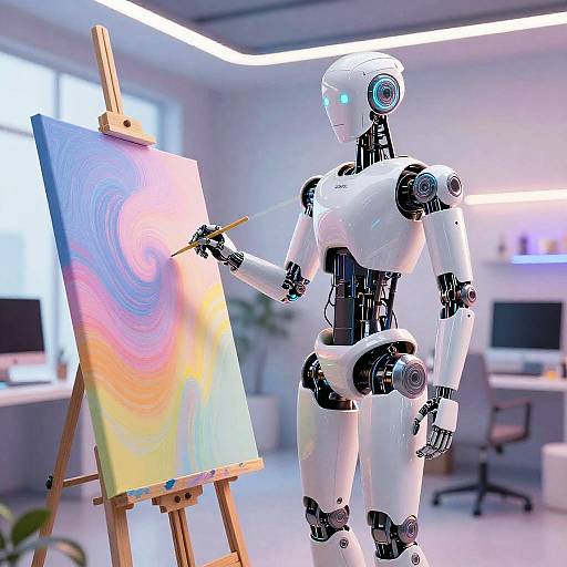 Sleek Robot Artist in Modern Studio