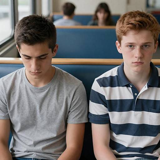 Two Friends in a Cozy Blue Booth