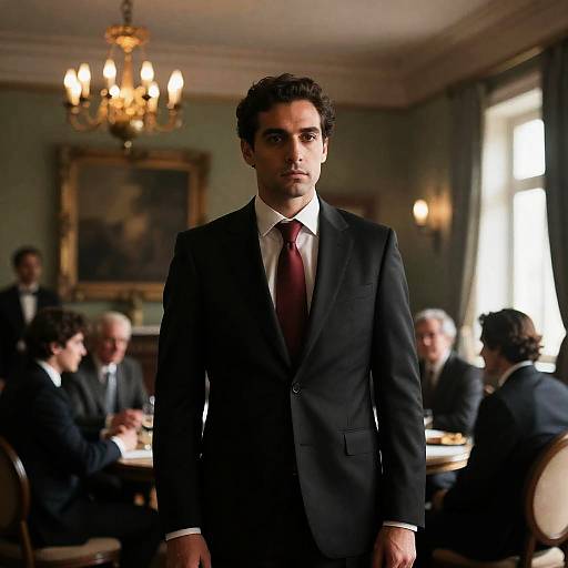 Serious Man in Dark Suit at Event