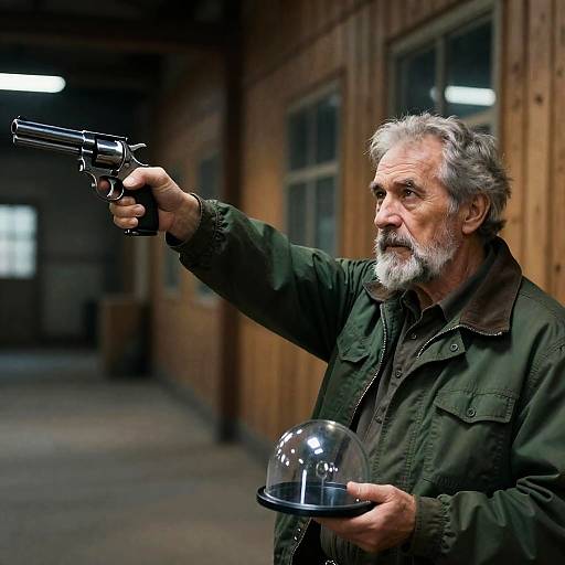 Mature Man in Industrial Corridor Scene