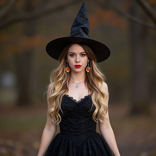 Blonde Witch in Black Halloween Dress