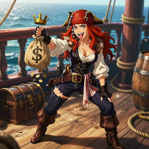 Playful Redheaded Pirate Navigator on Deck