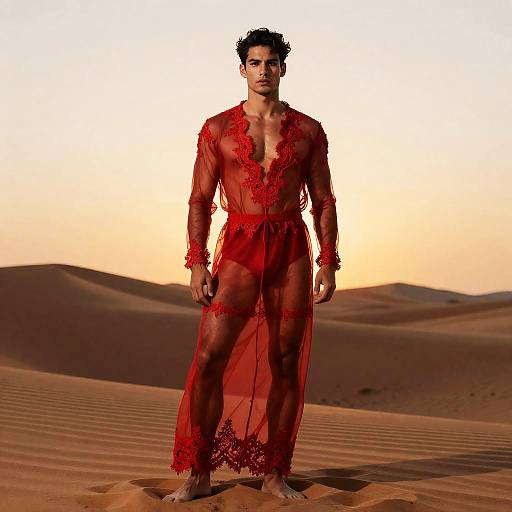 Sheer Red Dress in Desert Sunset