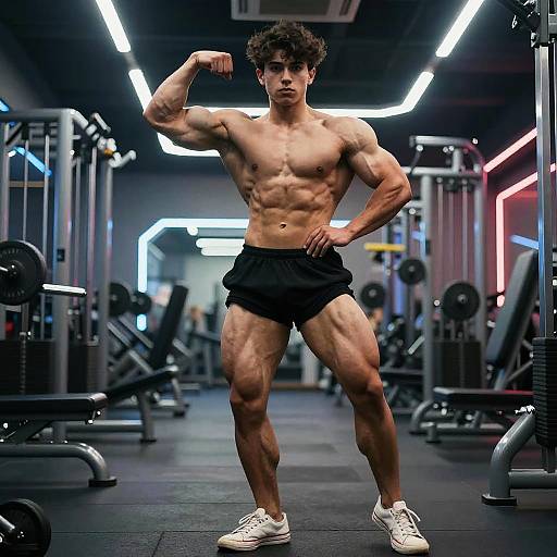 Teen Bodybuilder in Futuristic Gym