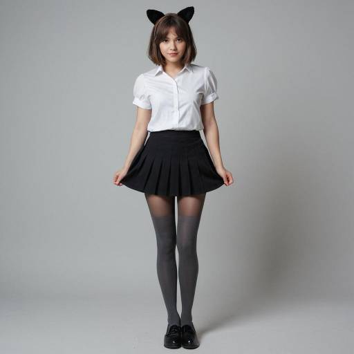 Girl in Wednesday Addams Inspired Outfit with Cat Ears