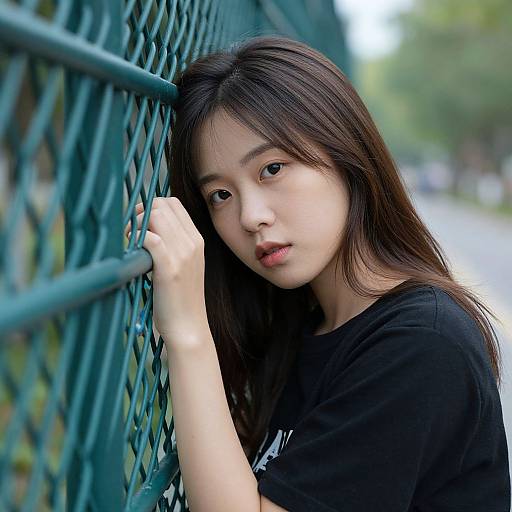 Young Woman Leaning on Fence