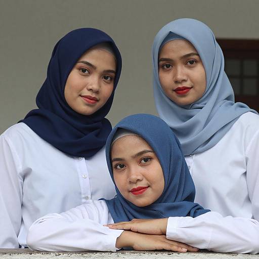 Portrait of Women in Blue Hijabs