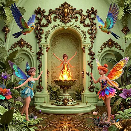 Baroque Style 3D Fairies in Tropical Garden
