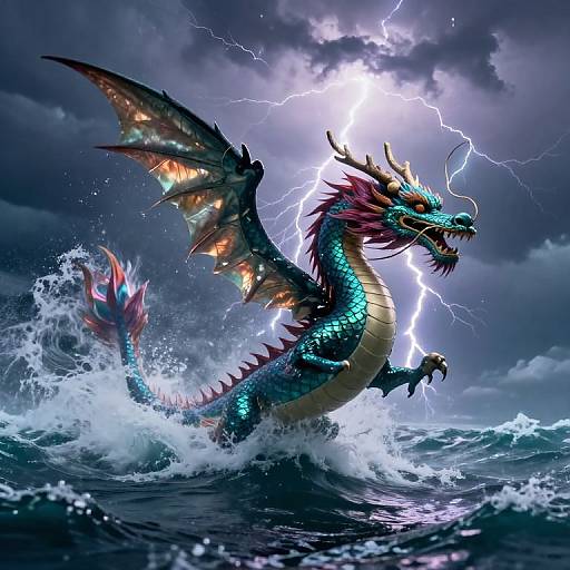 Hokusai-Style Dragon in Stormy Seas