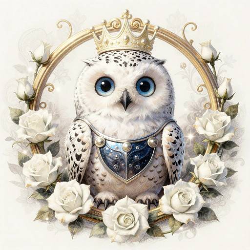 Chibi Snowy Owl in Royal Medallion