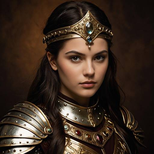 Regal Woman in Ancient Armor with Gemstone Circlet