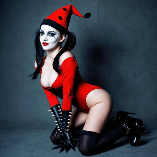 Woman in Red Jester Costume with Face Paint