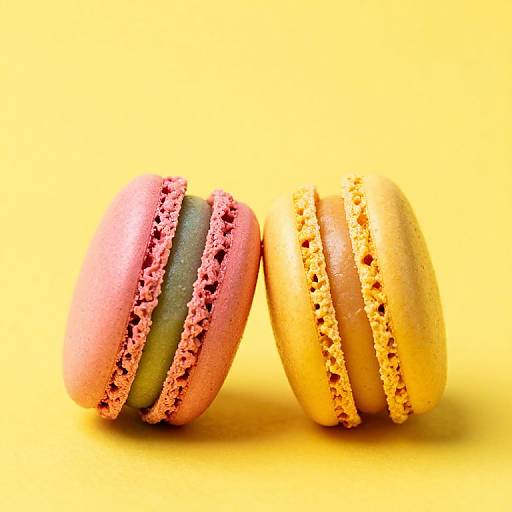 Vibrant French Macarons on Yellow