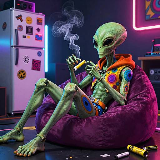 Stoned Synthwave Alien Musician Chill
