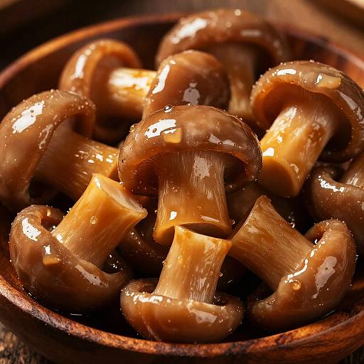 Glossy Glazed Mushrooms Close-Up