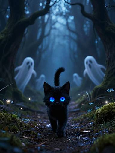 Spooky Cat in Haunted Forest