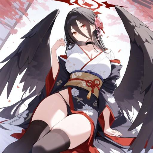 Enchanting Girl with Black Wings and Halo